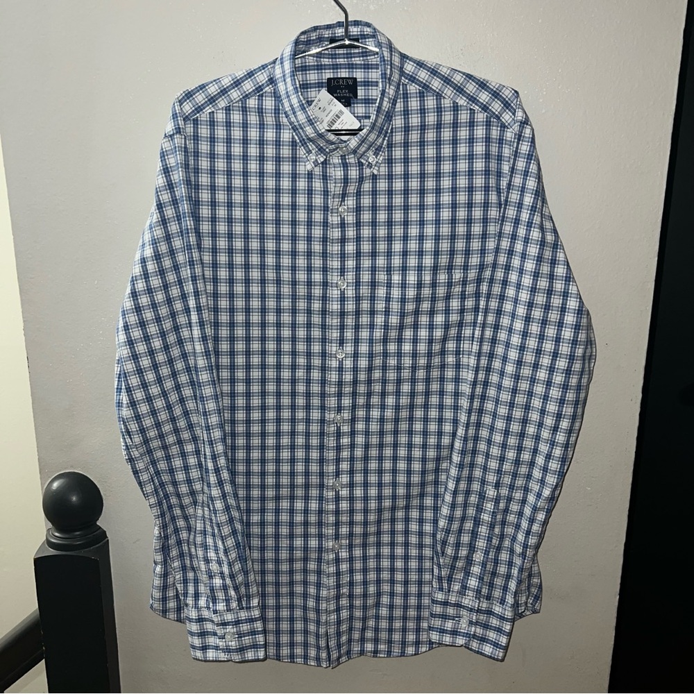 NWT J.Crew Men’s Medium Blue Gray Plaid Long Sleeve Button-Down Shirt